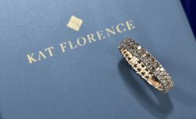 Kat Florence 18k gold ring set with sixty-eight round brilliant cut flawless pink champagne diamonds
