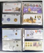 Two albums of coin covers including Game of Thrones, Concorde, 1908 Olympic Games, 2012 Olympics,