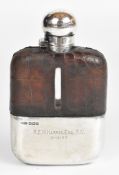 Edward VII hallmarked silver and glass hip flask with captive screw cap and pull off cup, engraved