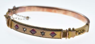 Edwardian 9ct gold bangle set with paste and rose cut diamonds, Chester 1906, 9.7g, in antique