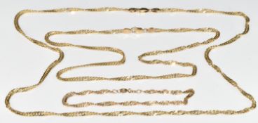Two 9ct gold necklaces and matching bracelet, 19.7g, 18cm, 44cm & 60cm