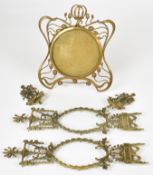 Regency brass furniture mounts and an Art Nouveau photograph frame, tallest 28cm.