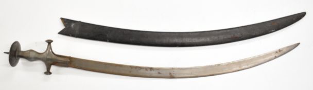 Indian Talwar sword in tooled leather scabbard, length 90cm. PLEASE NOTE: WE ARE NOT ABLE TO OFFER