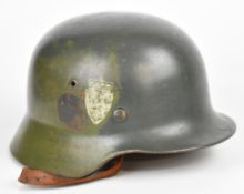 German WW2 M35 helmet reissued for the Norwegian Army, with double decals, interior stamped with