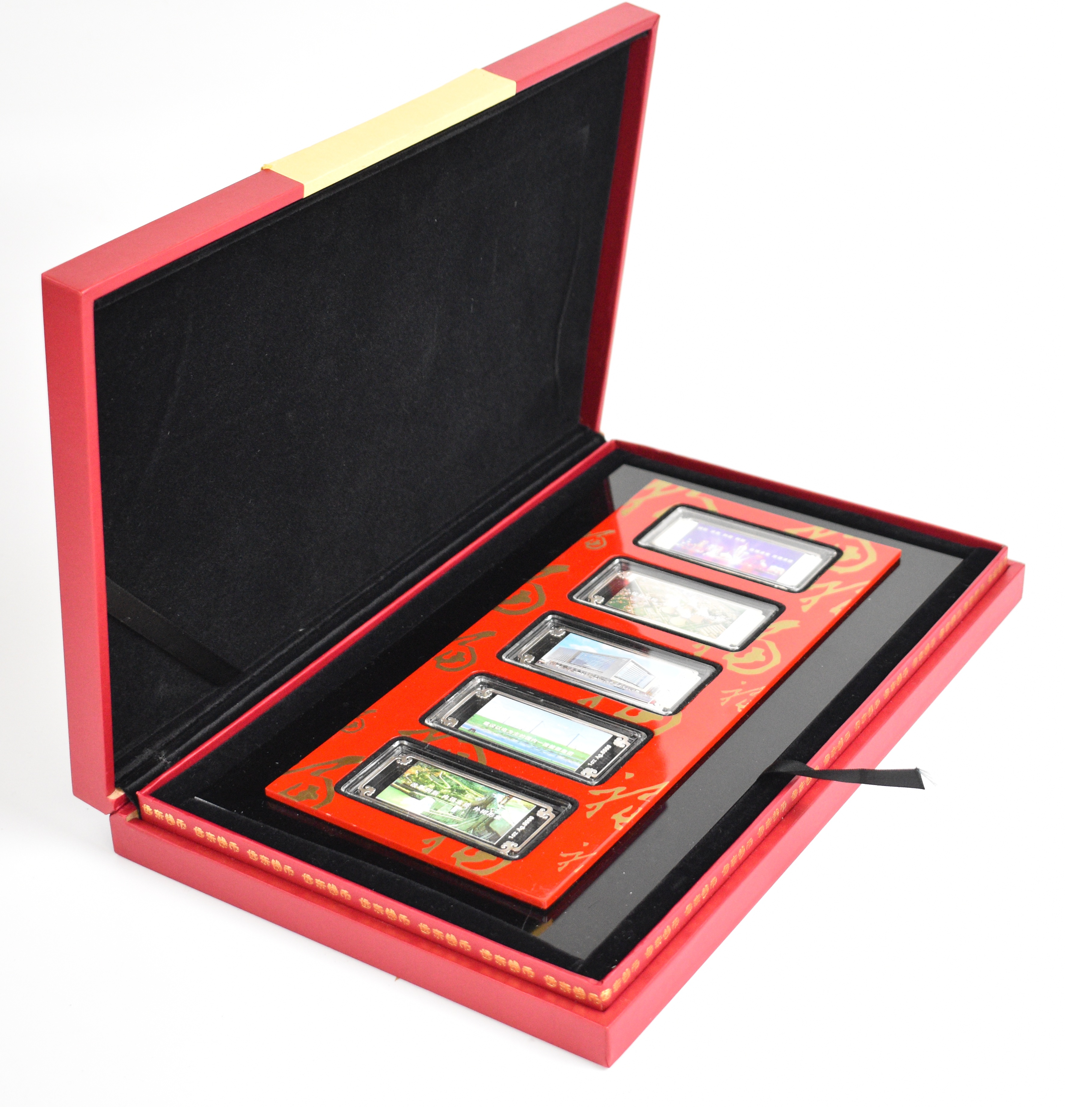 Cased set of five Chinese .9999 silver ingots marked for the China Huadin Corporation verso, - Image 8 of 9