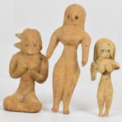 Antiquities, three terracotta / pottery Indus valley fertility figures etc., tallest 12cm