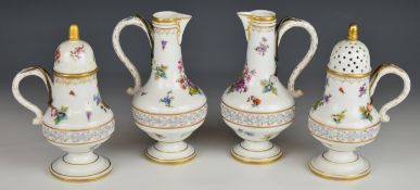 19thC German / continental four piece porcelain strawberry set with hand decoration of flora,