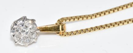 An 18ct gold pendant set with diamonds in a cluster, on 18ct gold chain, 3.3g, 39cm