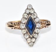 An 18ct gold ring set with paste surrounded by old cut diamonds, 3.3g, size O/P