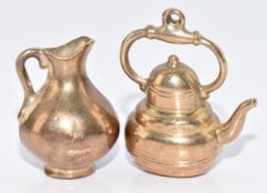 Two 9ct gold charms in the form of a teapot and jug, 5g, 2 & 2.5cm