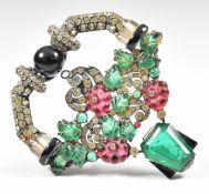 Art Deco silver brooch set with paste in the Cartier Tutti Frutti style, 26.1g, 5.4 x 6cm