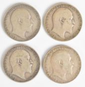 Four Edward VII florins comprising 1904, 1906 and two 1907, weight 44.5g