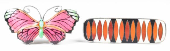 David Andersen 1960's silver brooch set with enamel (6cm) and a silver JA & S brooch in the form