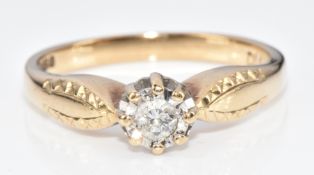 A 9ct gold ring set with a diamond, 2.5g, size M