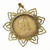 1892 gold full sovereign in 9ct gold mount, 12.2g