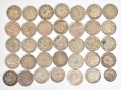 Approximately 95g pre 1920 British silver coinage comprising 34 George III, Queen Victoria, Edward