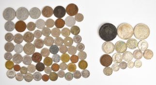 Small collection of world silver and base metal coins, including 1900 'Morgan' and 1927 'Peace'