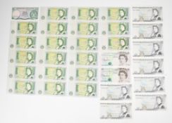 Bank of England banknotes comprising ten Gill £5 notes and twenty Somerset £1 notes, including three