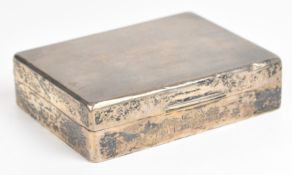 Art Deco hallmarked silver cigarette box with engine turned lid, Birmingham 1930, maker William