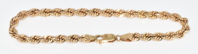 A 9ct gold rope twist bracelet, 3.6g, 19cm