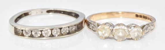 Two 9ct gold rings, one set with diamonds, 3.6g, size K