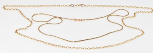 Two 9ct gold chains, 9.7g, 44 & 60cm