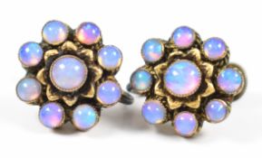 A pair of silver gilt earrings set with a cluster of black opals in foiled setting, diameter of