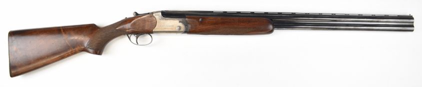 AYA Yeoman 12 bore over and under ejector shotgun with named locks and underside, chequered semi-