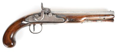 Tow of London 20 bore percussion converted from flintlock hammer action pistol with named lock, horn