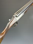 Sabel 12 bore side by side ejector shotgun with border engraved locks, underside, trigger guard,