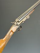Belgian .410 side by side hammer action folding poacher's shotgun with chequered grip and forend,