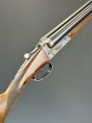 AYA No. 4 12 bore side by side ejector shotgun with named and engraved locks, engraved underside,