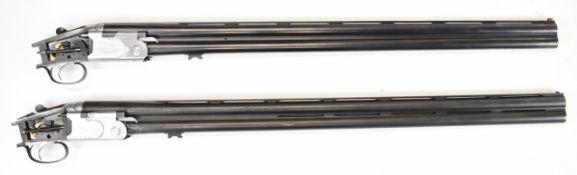 Two Beretta 12 bore shotgun actions and barrels comprising 687 with engraved scenes of birds and