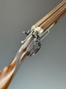 Isaac Hollis & Sons 12 bore side by side hammer action shotgun with engraved scenes of birds and