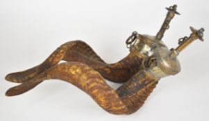 North African / Moroccan Berber ram horn powder flasks with embossed and engraved decoration and
