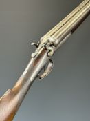 W B Barratt of Burton on Trent 12 bore side by side hammer action shotgun with named and engraved