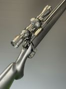 Remington style 6mm bolt-action airsoft rifle with composite stock, semi-pistol grip, sling mounts