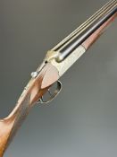 Gunmark Harrier De Luxe 12 bore side by side shotgun with engraved locks, underside, trigger
