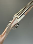 William Evans 12 bore side by side ejector shotgun with named and engraved locks, scrolling