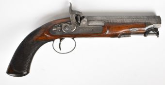 Gameson of London 40 bore percussion hammer action belt pistol with named and engraved lock,