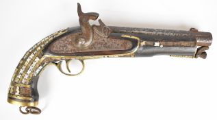Enfield pattern percussion hammer action pistol with lock stamped '1858 Tower', brass and mother