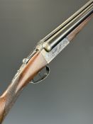 AYA No. 4 12 bore side by side ejector shotgun with named and engraved locks, engraved underside,