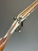 Indistinctly named 12 bore side by side hammer action shotgun with named and engraved locks,