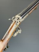 German Lefauchaux patent 16 bore side by side hammer action shotgun with engraved scenes of deer and