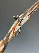 French 28 bore side by side double barrelled percussion hammer action sporting gun with engraved