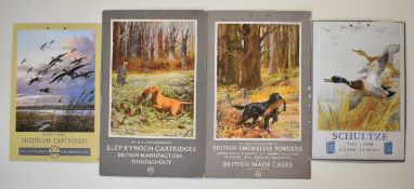 Four shotgun cartridge or powder shop display or advertising cards including Eley-Kynoch, ICI