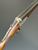 AYA No. 4 12 bore side by side ejector shotgun with named and engraved locks, engraved underside,