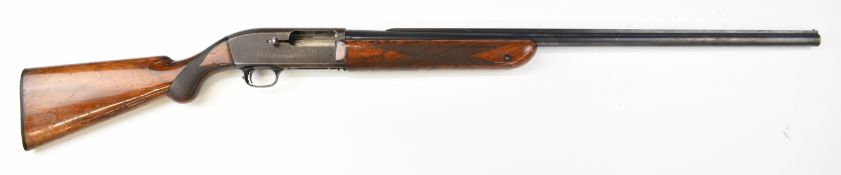 Browning 12 bore 3-shot semi-automatic shotgun with engraved action, chequered semi-pistol grip