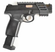 Smith & Wesson SW40F CO2 airsoft pistol with extended magazine and scope rail, NVSN.