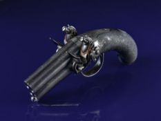 William Smith of London 80 bore flintlock quadruple barrelled volley pistol with engraved hammers,